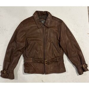 Vintage‎ Blueline & Company Ladies Brown Leather Jacket S Motorcycle Belted